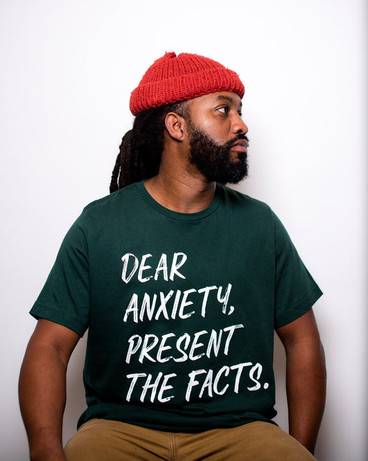 Martel Posey Shares His Therapy Journey He's wearing our "Dear Anxiety, Present the Facts." Tee