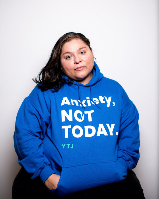 Naomi Shares Her Therapy Journey. She's wearing our "Anxiety, Not Today." Hoodie